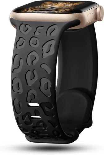 Miniatura 8 de CreateGreat Bandas Grabadas Compatibles con Apple Watch de 40mm 41mm 38mm 42mm 44mm 45mm 46mm 49mm, Correa de Silicona Suave con Patrón de Leopardo