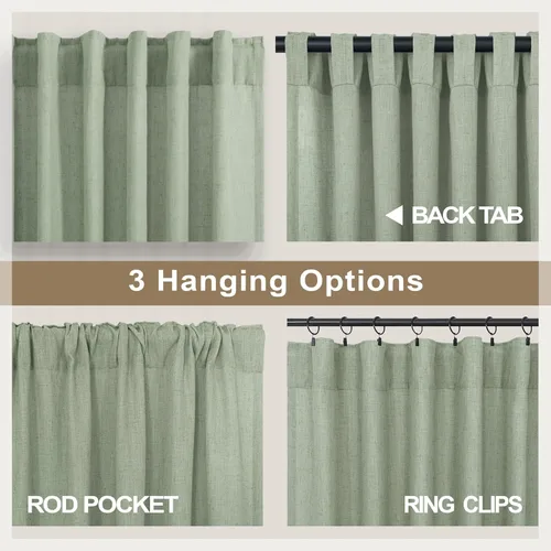 Miniatura 19 de Cortinas de lino gris claro, 2 paneles, presillas traseras, bolsillo para cortinero, semitraslúcidas, ahorran energía, estilo rústico, arpillera