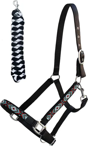 Miniatura 7 de CHALLENGER Nylon Horse Beaded Halter Nickle Plated Hardware w/Lead Rope Tack Blue 606175
