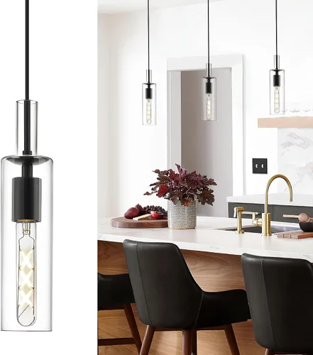 AUTELO Lámparas Colgantes Modernas, Lámpara Colgante de Vidrio de 1 Luz, Luminarias Colgantes Industriales en Acabado de Metal Negro con Vidrio