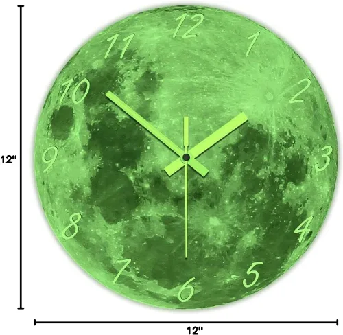 Miniatura 10 de The Geeky Days Reloj de pared con luna que brilla en la oscuridad para sala de estar, diseño moderno, luminoso, silencioso, sin tictac, decoración