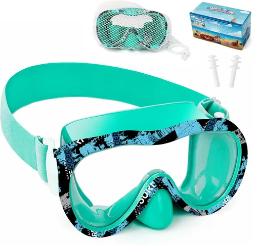 Miniatura 24 de Máscara de snorkel para niños, máscara de buceo de 180° con cubierta para la nariz, gafas de natación antiniebla para niños con correa de tela Azul