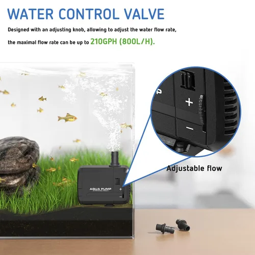 Miniatura 5 de Simple Deluxe 210GPH 8W Bomba de Mesa de Agua (800L/H), Bomba de Estanque con 2 Boquillas, Perfecta para Tanque de Peces, Estanque, Acuario
