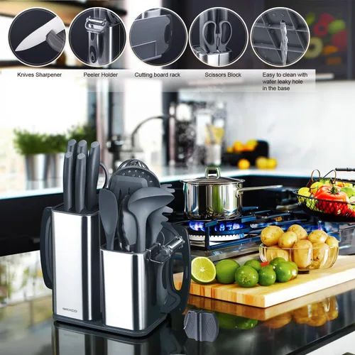 Miniatura 7 de RAXCO Juego de cocina, utensilios de cocina de 7 piezas, utensilios de cocina de 5 piezas, juego de cuchillos de cocina de 6 piezas, gris 7-Piece