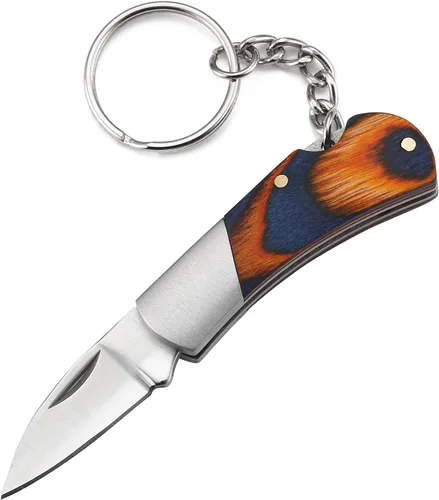 Miniatura 3 de Cuchillo de bolsillo plegable, cuchillo pequeño llavero, cuchillo compacto EDC con mango de madera de color (longitud de la hoja 1.2 pulgadas)