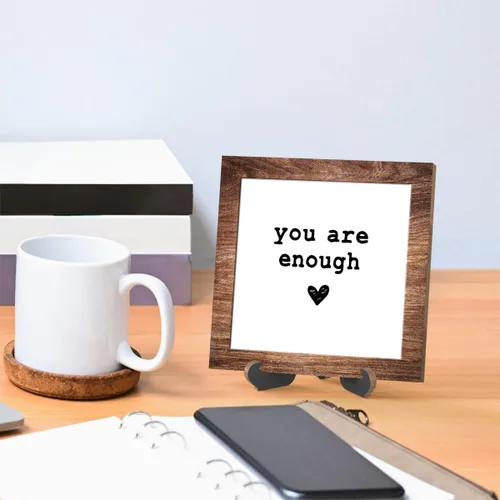 Miniatura 4 de Letrero de madera con soporte, You are enough, placa de madera inspiradora para el cuidado de la salud mental, decoración del hogar -A19 suficiente