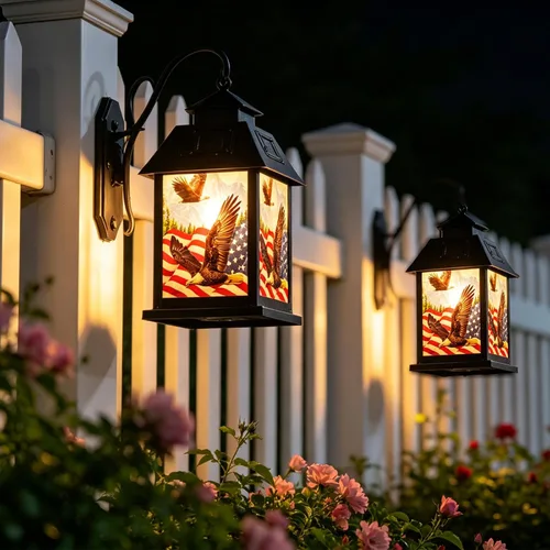 Miniatura 3 de Afirst Farol solar para exteriores, luces colgantes decorativas con bandera estadounidense, iluminación al aire libre, luces impermeables