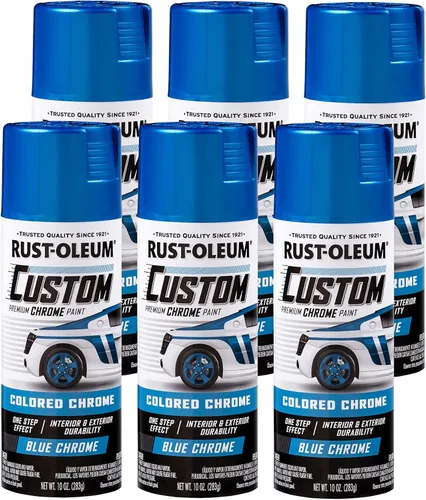 Rust-Oleum 340457-6PK Pintura en aerosol cromada personalizada automotriz, 10 onzas, azul, paquete de 6 Cromo azul