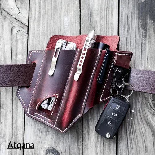 Miniatura 4 de Funda multiherramienta para cinturón (cuero de primera calidad) - Organizador de bolsillo EDC Funda Leatherman Bolsa multiherramienta de cuero