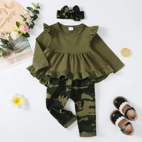 Miniatura 120 de Kucnuzki Conjunto de ropa para bebé niña pequeña, camisa de manga con volantes, pantalón floral, ropa de otoño e invierno para niña