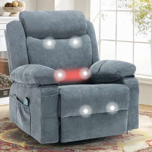 Silla reclinable giratoria, sillas reclinables de masaje de tela con calor para adultos, sofá reclinable de gran tamaño, manual para cine en casa,