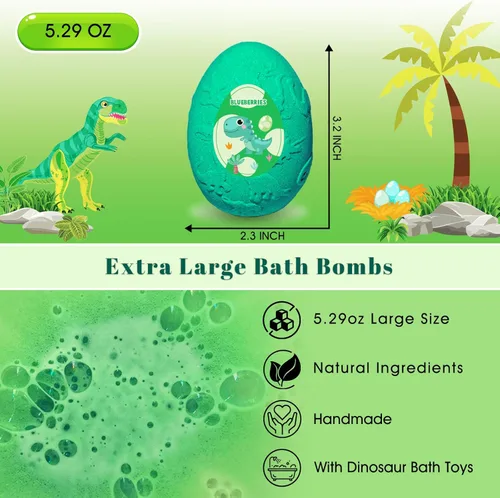 Miniatura 2 de Bombas de baño para niños con sorpresa en el interior, bombas de baño de dinosaurios grandes XXL, 8 piezas, juego de bombas de baño con juguetes