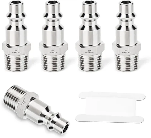 Miniatura 21 de GASHER 5 piezas de ajuste de herramienta de aire industrial de acero inoxidable 304 NPT hembra de 1/4 pulgada, tapones neumáticos de alto flujo