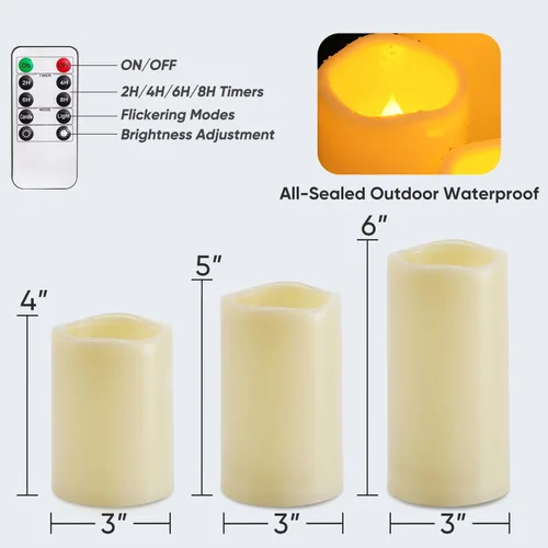 Miniatura 6 de Homemory paquete de 9 velas sin llama, impermeables para exteriores, velas LED acrílicas que funcionan con pilas, con control remoto y temporizador