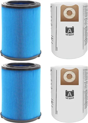 Paquete de 2 filtros VF5000 para aspiradoras húmedas y secas Ridgid de 5-20 galones, paquete de 2 bolsas VF3502 compatibles con aspiradoras húmedas