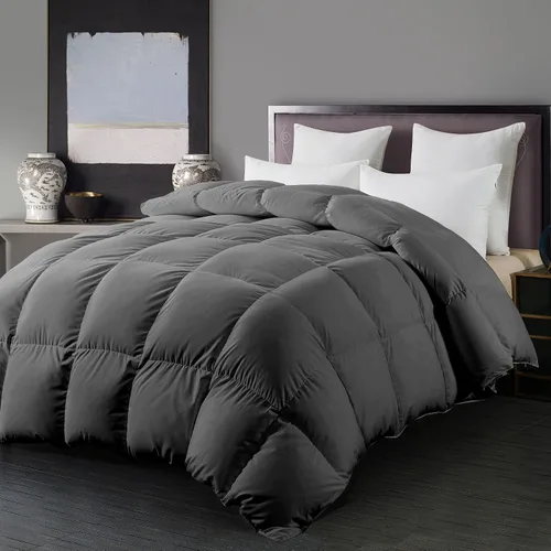 Miniatura 8 de ELNIDO QUEEN® Edredón de fibra de plumón tamaño King – Relleno de edredón Gris esponjoso para todas las estaciones – Lujoso edredón de cama de hotel
