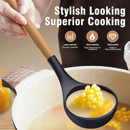 Miniatura 5 de AVGPD - Juego de utensilios de cocina de silicona para cocinar asas de madera, resistentes al calor de 446 °F, utensilios de cocina antiadherentes
