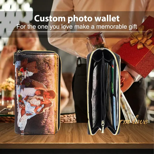 Miniatura 5 de Loveje - Billeteras personalizadas para mujer, de piel sintética, con grabadas fotográficas, triple pliegue, tarjeta de crédito, cartera larga