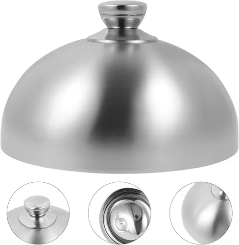 Miniatura 9 de Hemoton Cubierta de acero inoxidable de 10 pulgadas para alimentos, tapa de cúpula con asa para filete Teppanyaki antisalpicaduras de aceite, tapa