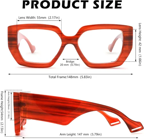 Miniatura 5 de Hycredi Gafas de luz azul de marco grueso para mujeres y hombres, anteojos cuadrados de gran tamaño para juegos de computadora con lente transparente