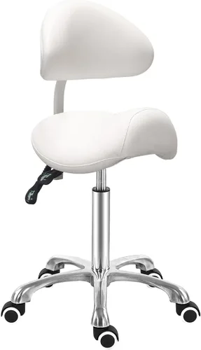 Antlu Silla de Sillín con Respaldo Ergonómica Giratoria Asiento de Esteticista para Salón, Tienda de Tatuajes, Spa, Clínica Dental (Respaldo