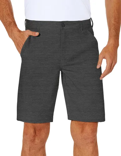 PULI Vestido corto de golf elástico para hombre, de secado rápido, casual, ligero, frente plano, de 10 pulgadas, pantalones cortos híbridos de