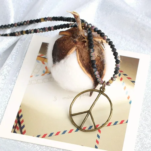 Miniatura 6 de KELITCH - Collar clásico con dije de signo de paz, de hippie, de amor, con cuentas de cristal esmerilado