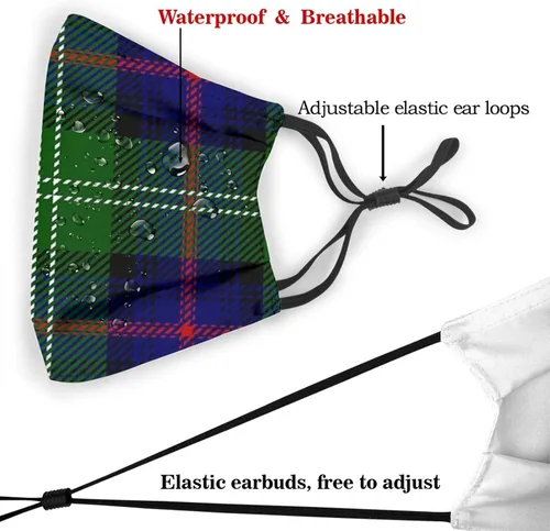 Miniatura 5 de Clan Sutherland Scottish Tartan Plaid Mascarilla reutilizable con filtro reemplazable activado polvo máscara
