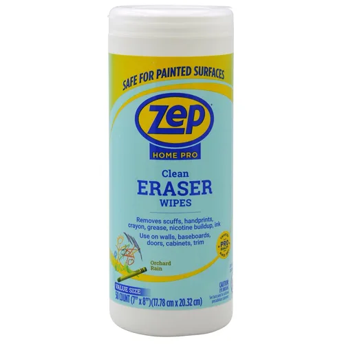 Zep Home Pro Clean Eraser Wipes 50 unidades - R59112- Elimina rasguños, huellas de manos, crayón, greese para usar en paredes, zócalos, puertas,