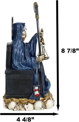Miniatura 2 de Ebros Gift Santa Muerte Sosteniendo Guadaña Reloj de arena y escalas de justicia con búho sabio sentado en el trono Estatuilla Hueso de la Muerte