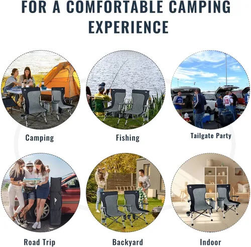 Miniatura 6 de Ablazer Paquete de 2 sillas de camping para adultos, silla de caza portátil que soporta 350 libras, silla plegable de gran tamaño resistente