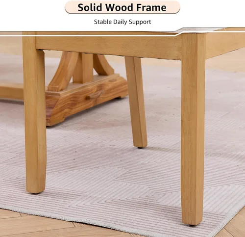 Miniatura 6 de ODUSE-DAILY Juego de 2 sillas de comedor French Country color beige, sillas de comedor de madera bohemia con respaldo tejido y asiento tapizado