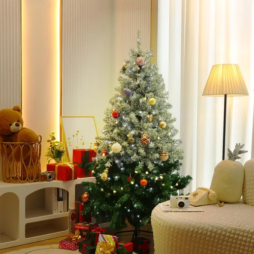 Árbol de Navidad iluminado de 6 pies, árbol de Navidad verde degradado preiluminado con control remoto, luz LED blanca fría, 8 modos, árbol