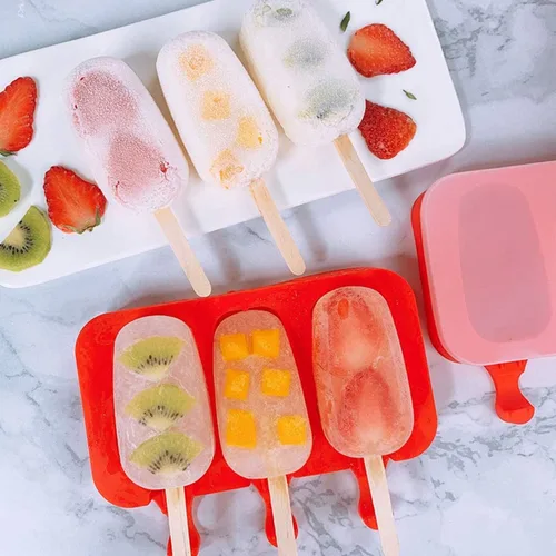 Miniatura 6 de Moldes caseros de silicona para paletas con tapa, sin BPA, moldes para paletas de hielo con 3 cavidades, para hacer pasteles, helados y paletas
