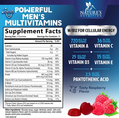 Miniatura 2 de Multivitamínico para hombres – Gomitas multivitamínicas diarias completas para hombres con vitamina D, vitaminas B, zinc y más – energía, memoria