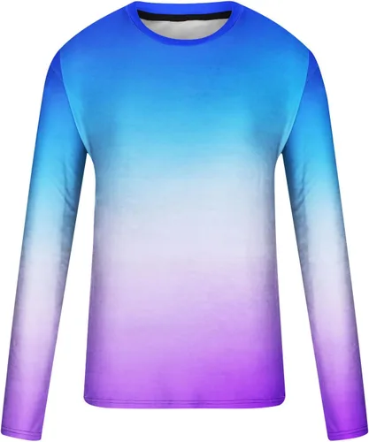 Miniatura 5 de Camisas de color degradado para hombre, ajustadas, de manga larga, para primavera, casual, cuello redondo, blusa cómoda atlética