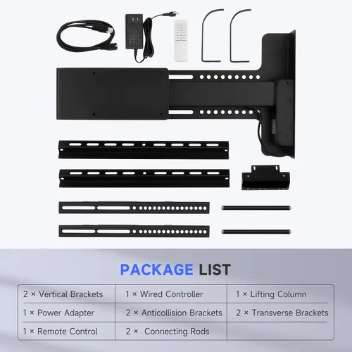 Miniatura 8 de CO-Z Elevador de TV motorizado para televisores de 32" a 57" de hasta 165 lb, 400x400 VESA, soporte con mecanismo de altura ajustable y montaje