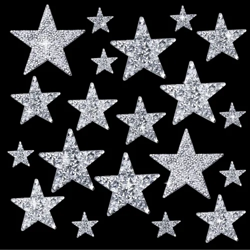 Miniatura 7 de 20 parches de tela adhesiva plateada con brillantina para planchar con estrellas, apliques vintage de lentejuelas con diamantes de imitación