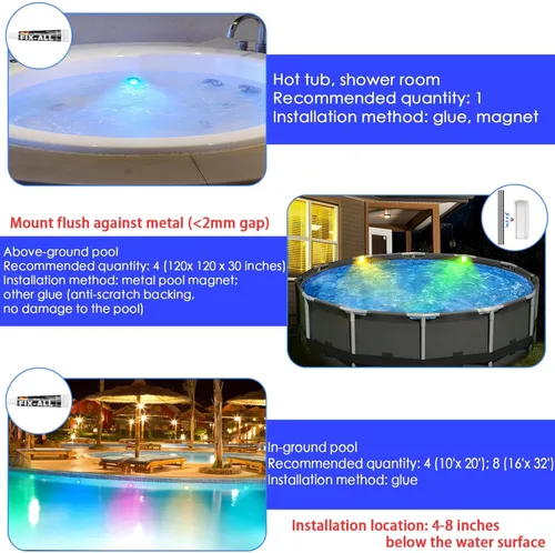 Miniatura 8 de HL Luces de piscina con control remoto, luz LED sumergible con foco, luz flotante recargable RGB, lámpara subacuática impermeable para piscina sobre
