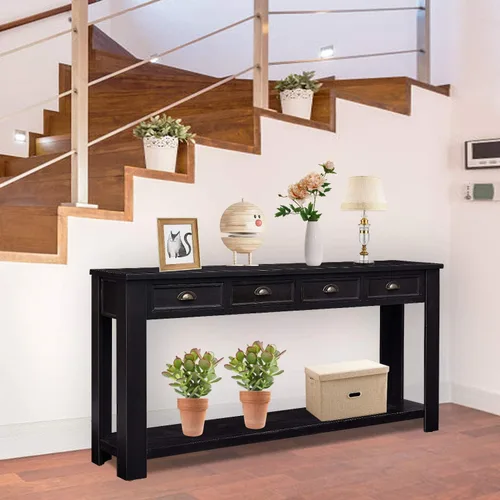 Miniatura 9 de kinbor Mesa consola larga para sofá, mesa de sofá de madera, mesas de entrada con 4 cajones y estante de almacenamiento para entrada, pasillo, sala