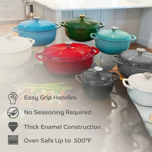 Miniatura 6 de Segretto Cookware Horno holandés de hierro fundido esmaltado, 6 cuartos de galón, verde claro Verde Chiaro (verde claro)