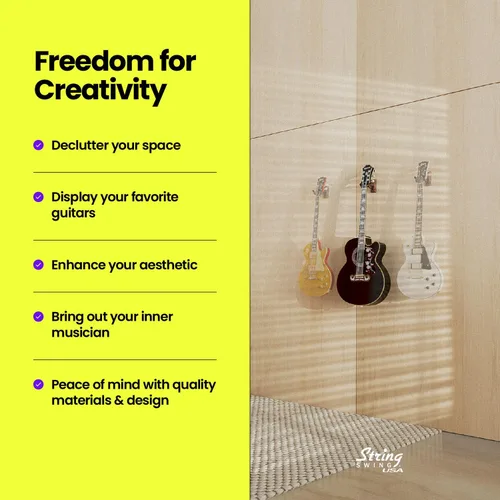 Miniatura 5 de String Swing CC01K-BW Soporte de pared para guitarras acústicas y eléctricas con soporte de pared de nogal negro