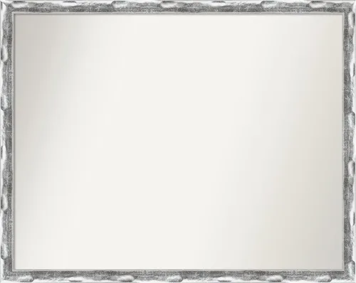 Amanti Art Silver Bathroom Mirror for Over Sink, 27x34 Custom Made Scratched Wave Chrome Rectangle Vanity Mirror, Large Traditional Wood Frame,
