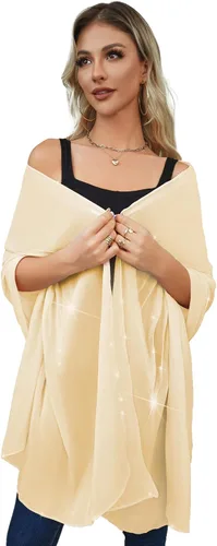 REEMONDE Chales para mujer, chales de gasa brillante, hiyab, bufanda, pareo nupcial de boda, chales para vestidos de noche