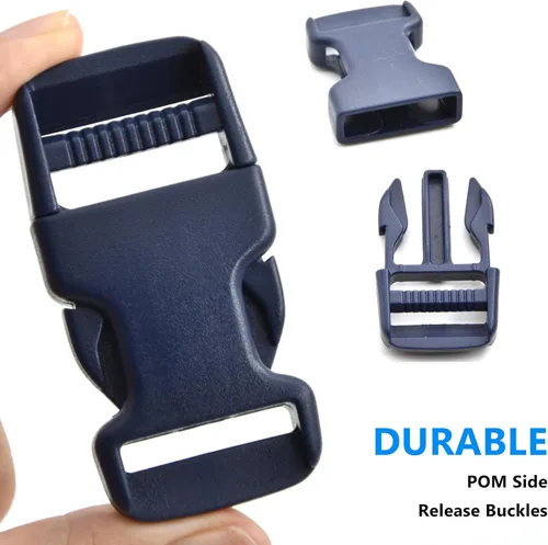 Miniatura 2 de Juego de correas de hebillas de 1 pulgada con correa de nailon de 10 yardas, 10 hebillas de plástico de liberación lateral rápida, 20 clips Azul
