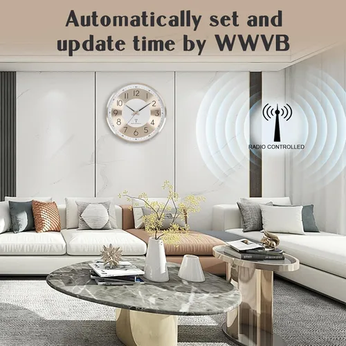 Miniatura 2 de Reloj de pared analógico atómico de 14 pulgadas, funciona con pilas, relojes de pared controlados por radio, juego automático de reloj de pared
