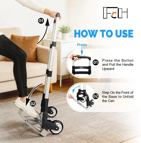 Miniatura 4 de FCH - Carro de mano de aluminio plegable y portátil, con capacidad de 165 libras, ideal para usos en el hogar, auto, oficina, viaje, Negro