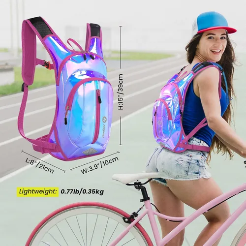 Miniatura 4 de Nepest Hydration Pack Backpack for Women & Men, Lightweight Water Backpack with 2L Water Bladder for Hiking Cycling Running Biking Holográfico - Rosa