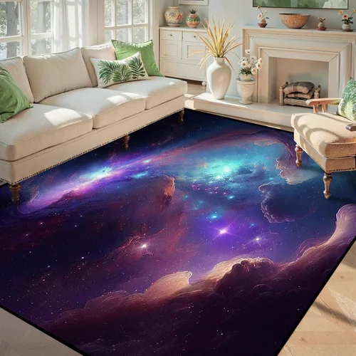 Miniatura 4 de Alfombra de Área Galaxia de 5' x 7', Dormitorio Sala de Estar para Niñas Niños Varones Alfombra Nebulosa Vórtex Tapetes Púrpura Azul Nube galaxy 1