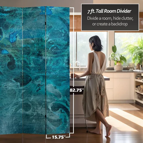 Miniatura 5 de Red Lantern Divisor de habitación de lona azul marino profundo de doble cara de 7 pies de alto, 3 paneles independiente y separador para dormitorio